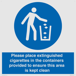 Please place extinguished cigarettes in the containers provided to ensure this area is kept clean